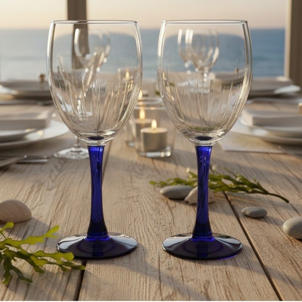 Luminarc Neptune Cobalt Wine Glasses, Set of 2, Vintage Replacement Stemware